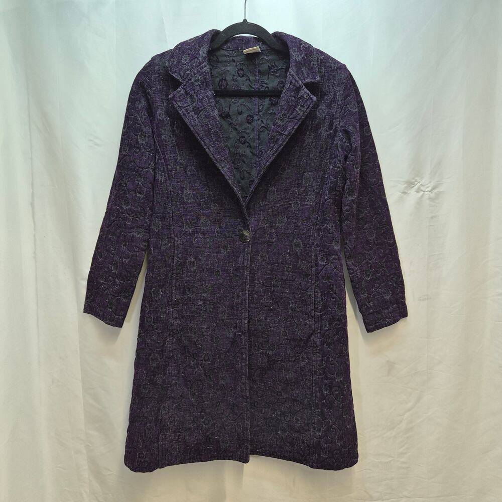 Vintage Purple Black Brocade Tapestry Long Coat Women's S Steampunk Victorian